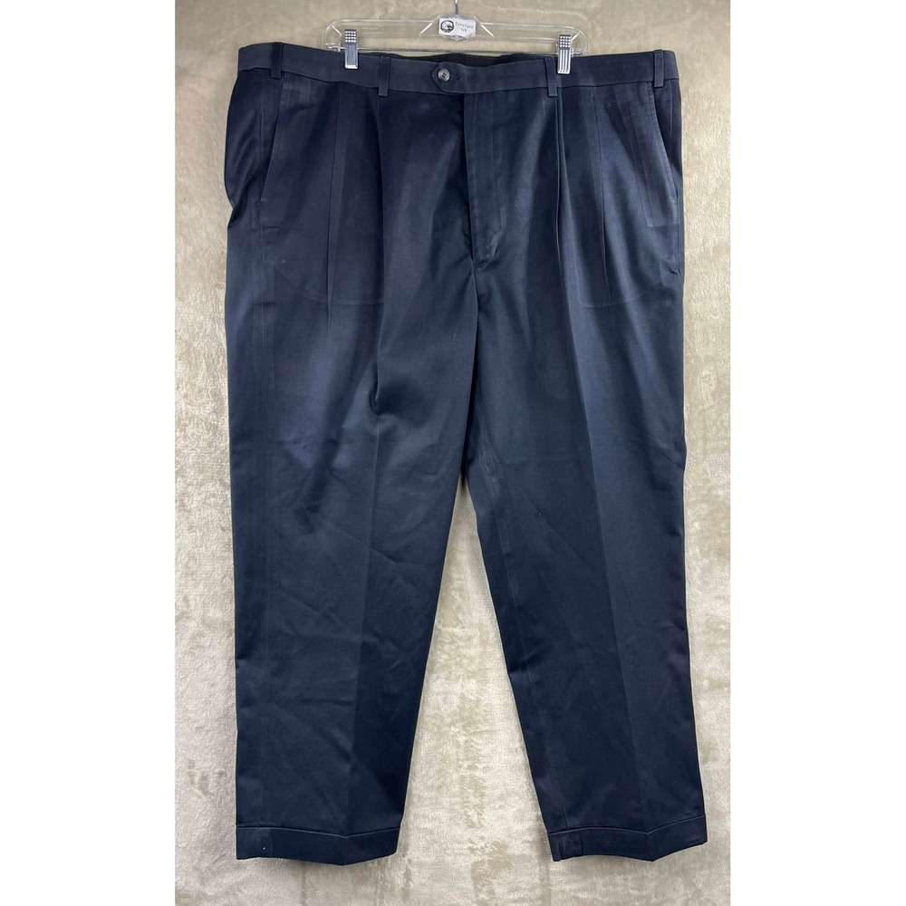 GUC Ralph Lauren Mens Navy Blue Pleated Cuffed Cotton Chino Pants 46x30
